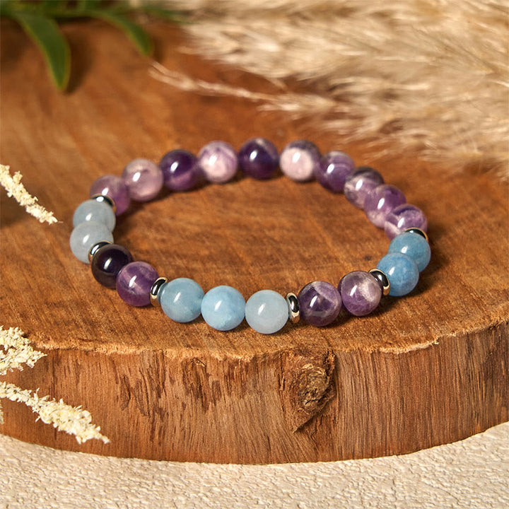 Buddha Stones Amethyst Aquamarine Spacer Beads Peace Bracelet - image 1