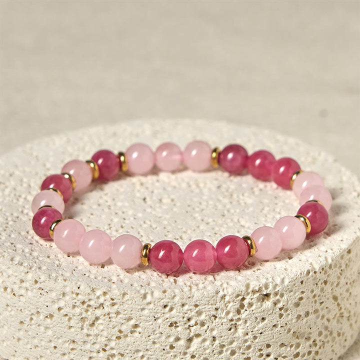 Buddha Stones Strawberry Quartz Pink Crystal Beads Love Positive Bracelet - Strawberry Quartz & Pink Crystal (Wrist Circumference: 19-22cm) - image 0
