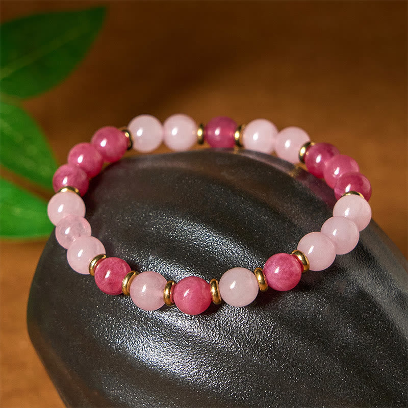 Buddha Stones Strawberry Quartz Pink Crystal Beads Love Positive Bracelet - image 3