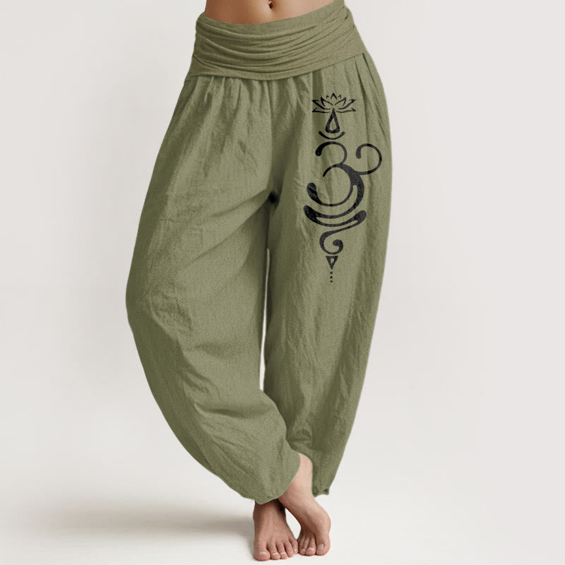 Buddha Stones Lotus Flower Unalome Symbol Pattern Pure Cotton Women's Elastic Waist Harem Pants - OliveDrab - US22,UK/AU26,EU54 (6XL) - image 14