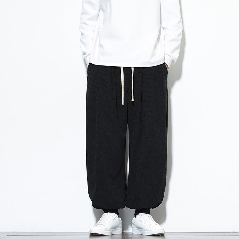 Buddha Stones Fall Plain Drawstring Simple Design Men's Harem Cotton Corduroy Pants With Pockets - Black - US/UK/AU46,EU56 (5XL) - image 21