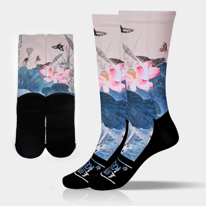 Buddha Stones Casual Lotus Flowers Leaves Butterfly Micro Crew Men Women Unisex Socks - Beige - One Size Fits Most (US 5-10.5,EU 38-44,UK/AU 5-10.5,AISA 24.5-28cm) - image 0
