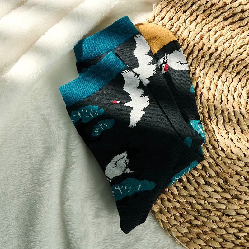 Buddha Stones "Create Yourself" White Crane Pine Tree Women's Socks Includes Gift Message Card - image 4