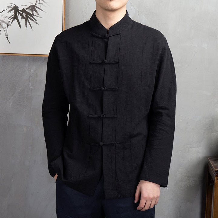 Buddha Stones Solid Color Casual Frog-button Men's Shirt Clothing - Black - US/UK/AU44,EU54 (5XL) - image 22
