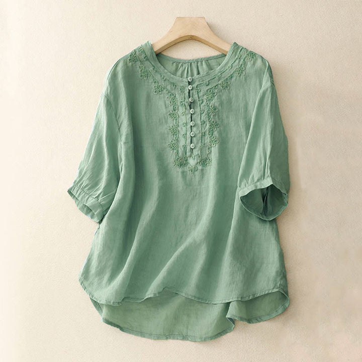 Buddha Stones Casual Women's Plain Frog Buckle Design Half Sleeve Shirt - PaleGreen - US8-10,UK/AU12-14,EU40-42 (2XL) - image 17