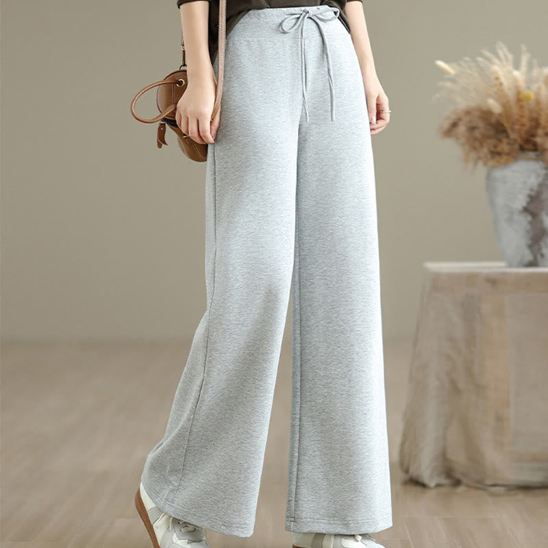 Buddha Stones Plain Drawstring Cotton Polyester Women's Wide Leg Pants With Pockets - WhiteSmoke - US8-10,UK/AU12-14,EU40-42 (2XL) - image 9