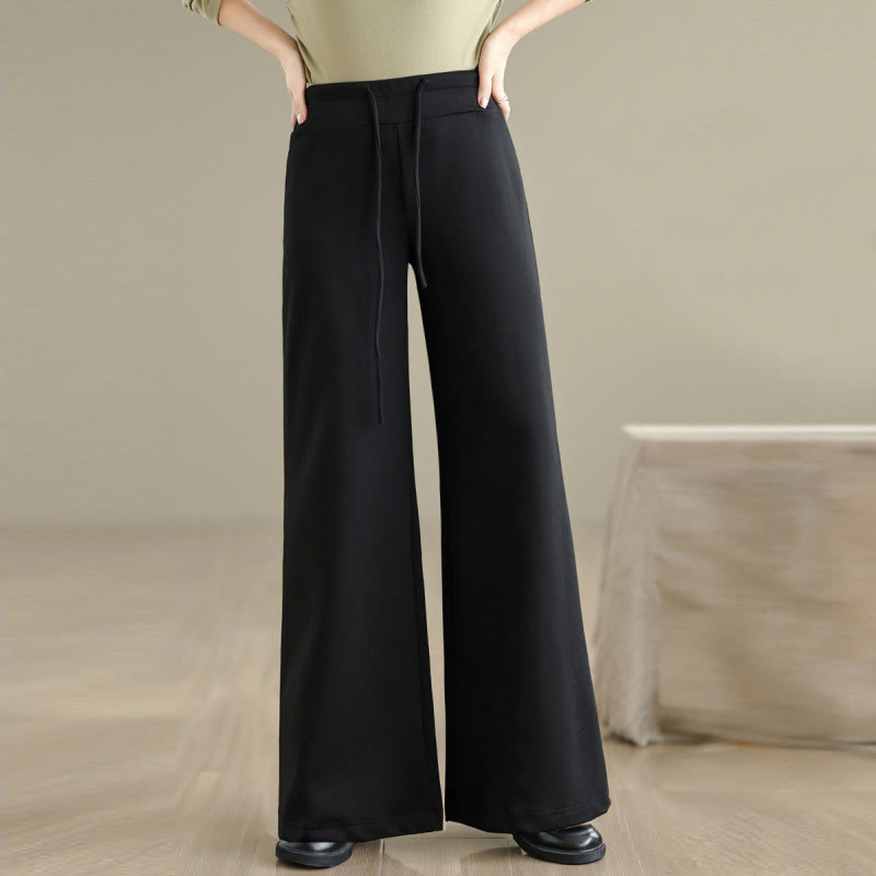 Buddha Stones Plain Drawstring Cotton Polyester Women's Wide Leg Pants With Pockets - Black - US8-10,UK/AU12-14,EU40-42 (2XL) - image 15