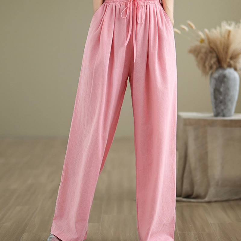 Buddha Stones Casual Straight-leg Women's Cotton Pants With Pockets - LightPink - US8-10,UK/AU12-14,EU40-42 (2XL) - image 14