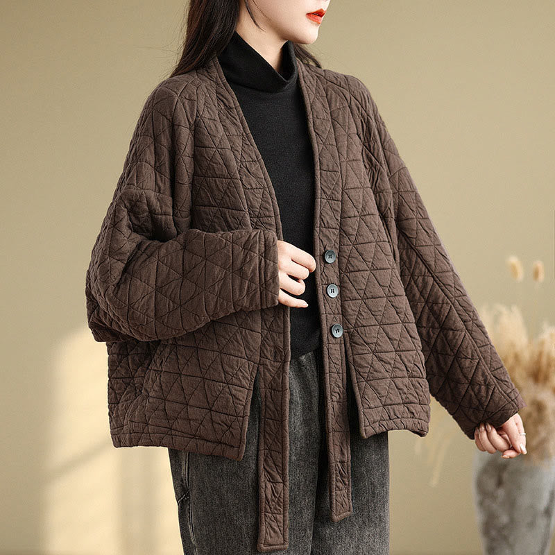 Buddha Stones Women's Buttons Long Sleeve Thickened Cotton Jacket With Pockets - SaddleBrown - US14,UK/AU18,EU46 (2XL) - image 0