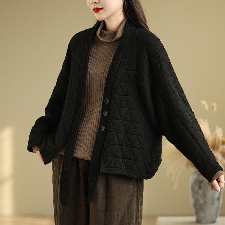 Buddha Stones Women's Buttons Long Sleeve Thickened Cotton Jacket With Pockets - Black - US14,UK/AU18,EU46 (2XL) - image 13