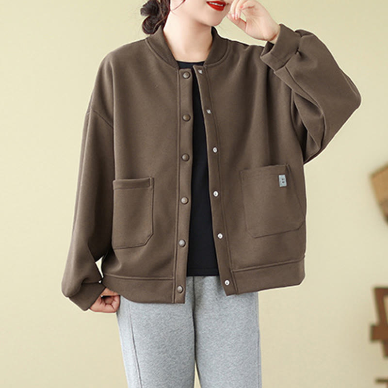 Buddha Stones Plain Women's Buttons Crew Neck Long Sleeve Cotton Jacket With Pockets - Sienna - US12,UK/AU16,EU44 (XL) - image 18