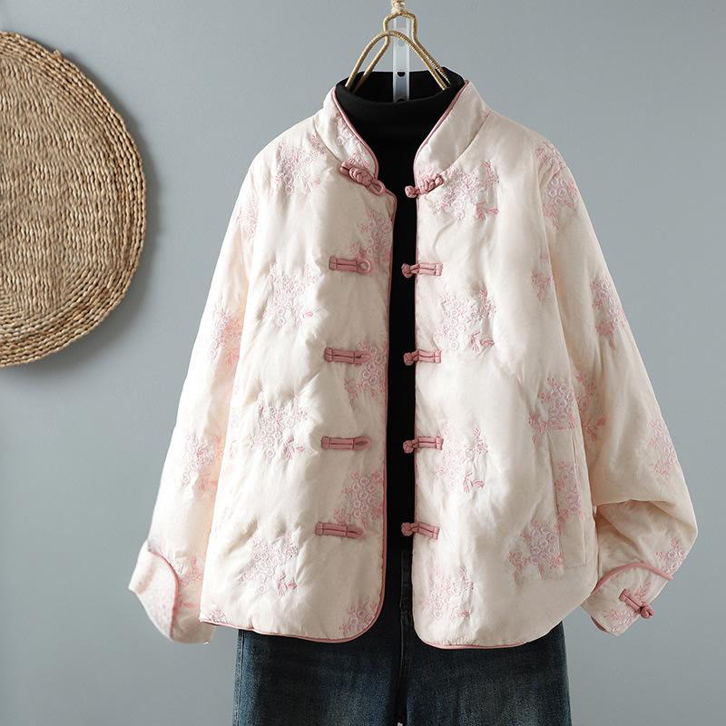 Buddha Stones Women's Embroidery Frog-button Long Sleeve Cotton Thicken Jacket With Pockets - LavenderBlush - US14,UK/AU18,EU46 (2XL) - image 14