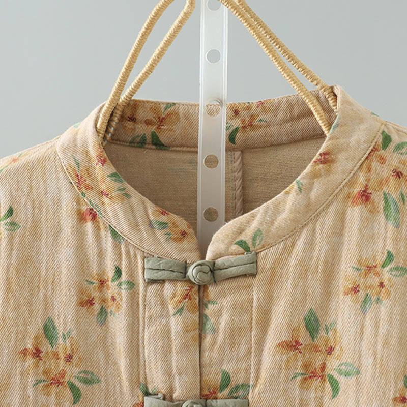 Buddha Stones Women's Print Flowers Frog-button Long Sleeve Polyester Jacket With Pockets - image 1