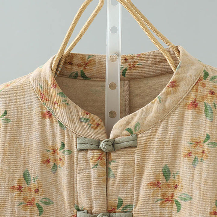 Buddha Stones Women's Print Flowers Frog-button Long Sleeve Polyester Jacket With Pockets - image 1