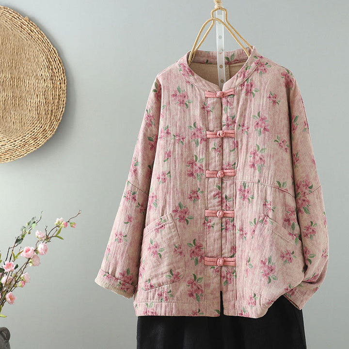 Buddha Stones Women's Print Flowers Frog-button Long Sleeve Polyester Jacket With Pockets - Pink - US14,UK/AU18,EU46 (2XL) - image 6