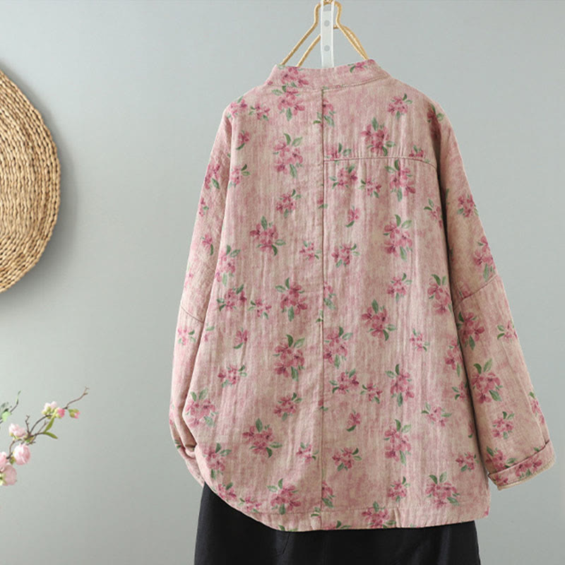 Buddha Stones Women's Print Flowers Frog-button Long Sleeve Polyester Jacket With Pockets - image 7