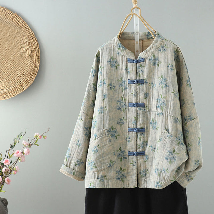 Buddha Stones Women's Print Flowers Frog-button Long Sleeve Polyester Jacket With Pockets - LightCyan - US14,UK/AU18,EU46 (2XL) - image 16