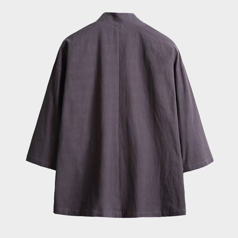 Buddha Stones Solid Color Lace-up Three Quarter Sleeve Open Front Jacket Men's Kimono - image 5