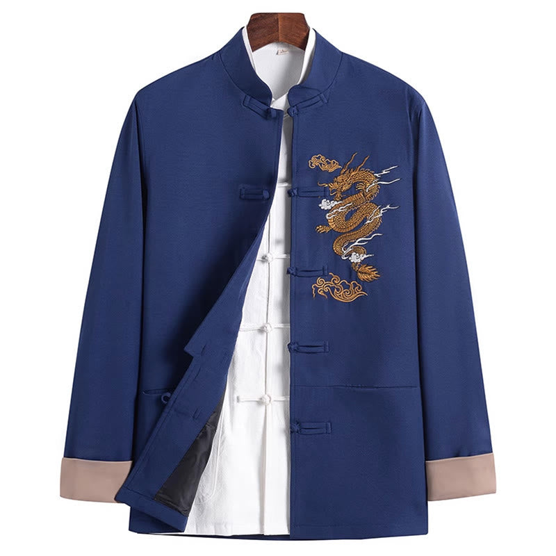 Buddha Stones Embroidery Dragon Frog-Button Desgin Long Sleeve Men's Jacket - SteelBlue - US/UK/AU44,EU54 (4XL) - image 14