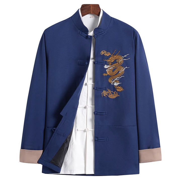 Buddha Stones Embroidery Dragon Frog-Button Desgin Long Sleeve Men's Jacket - SteelBlue - US/UK/AU44,EU54 (4XL) - image 14