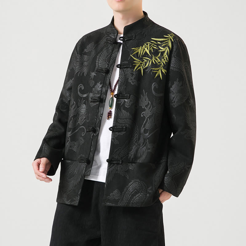 Buddha Stones Bamboo Dragon Frog-Button Desgin Long Sleeve Men's Jacket - Black - US/UK/AU46,EU56 (5XL) - image 0
