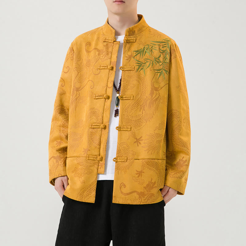 Buddha Stones Bamboo Dragon Frog-Button Desgin Long Sleeve Men's Jacket - Gold - US/UK/AU46,EU56 (5XL) - image 10
