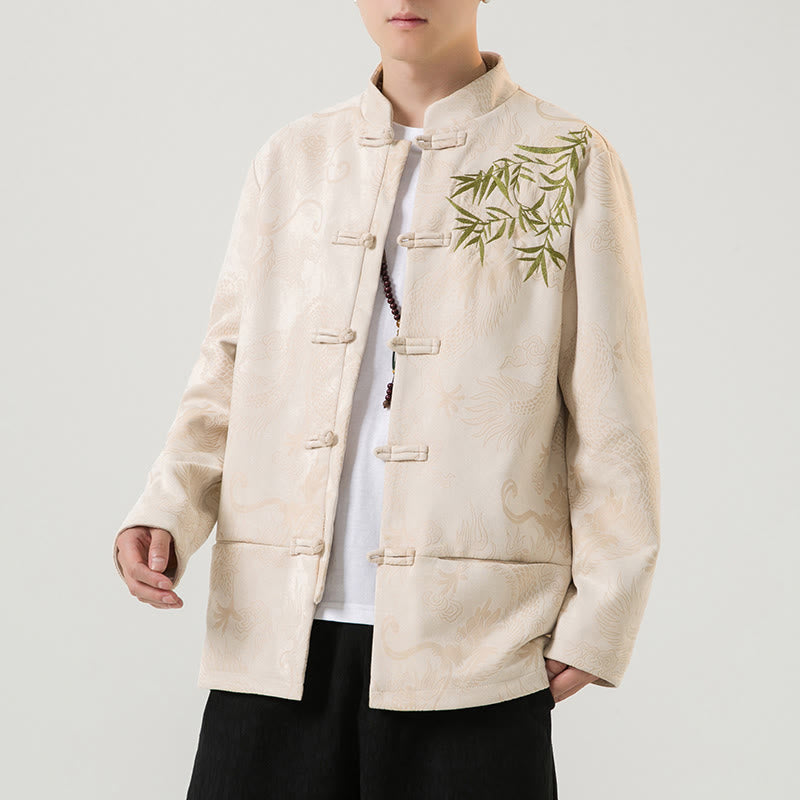 Buddha Stones Bamboo Dragon Frog-Button Desgin Long Sleeve Men's Jacket - Cornsilk - US/UK/AU46,EU56 (5XL) - image 24