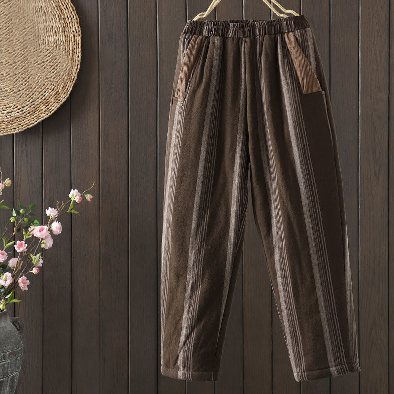 Buddha Stones Commute Thermal Striped Cotton Corduroy Women's Harem Padded Pants With Pockets - SaddleBrown - US8-10,UK/AU12-14,EU40-42 (2XL) - image 0