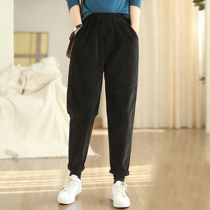 Buddha Stones Plain Tapered Cotton Corduroy Women's Harem Thermal Fleece-Lined Pants With Pockets - Black - US12,UK/AU16,EU44 (3XL) - image 13
