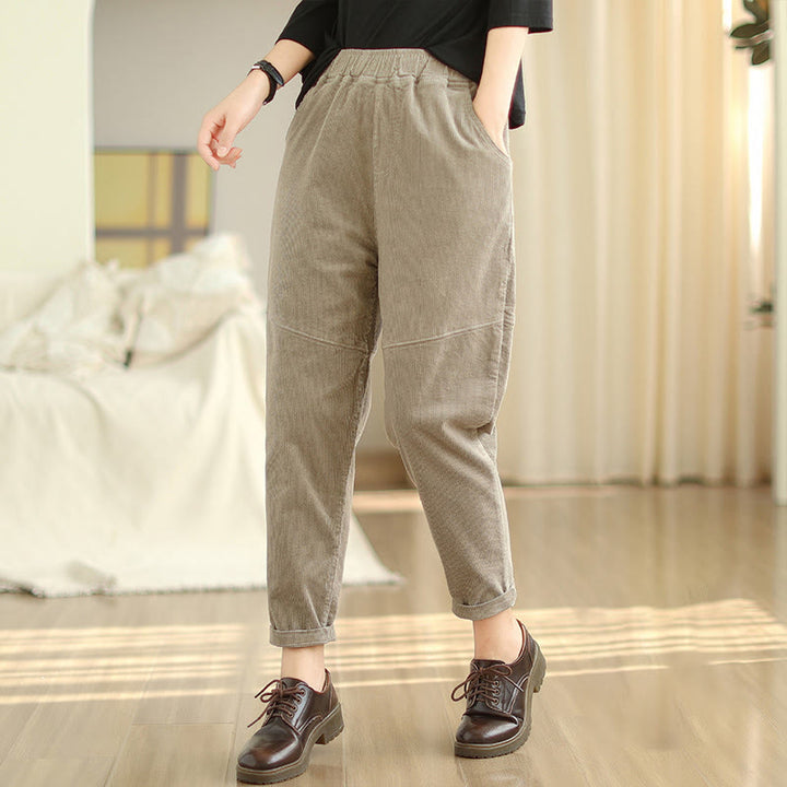 Buddha Stones Plain Tapered Cotton Corduroy Women's Harem Thermal Fleece-Lined Pants With Pockets - Tan - US12,UK/AU16,EU44 (3XL) - image 18