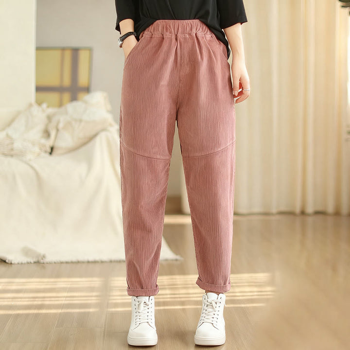 Buddha Stones Plain Tapered Cotton Corduroy Women's Harem Thermal Fleece-Lined Pants With Pockets - DarkSalmon - US12,UK/AU16,EU44 (3XL) - image 4