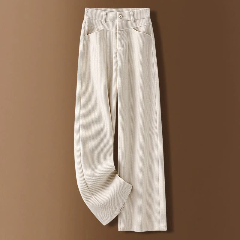 Buddha Stones Winter Straight Leg Design Cotton Corduroy Women's Wide Leg Pants With Pockets - FloralWhite - US16,UK/AU20,EU48 (4XL) - image 0