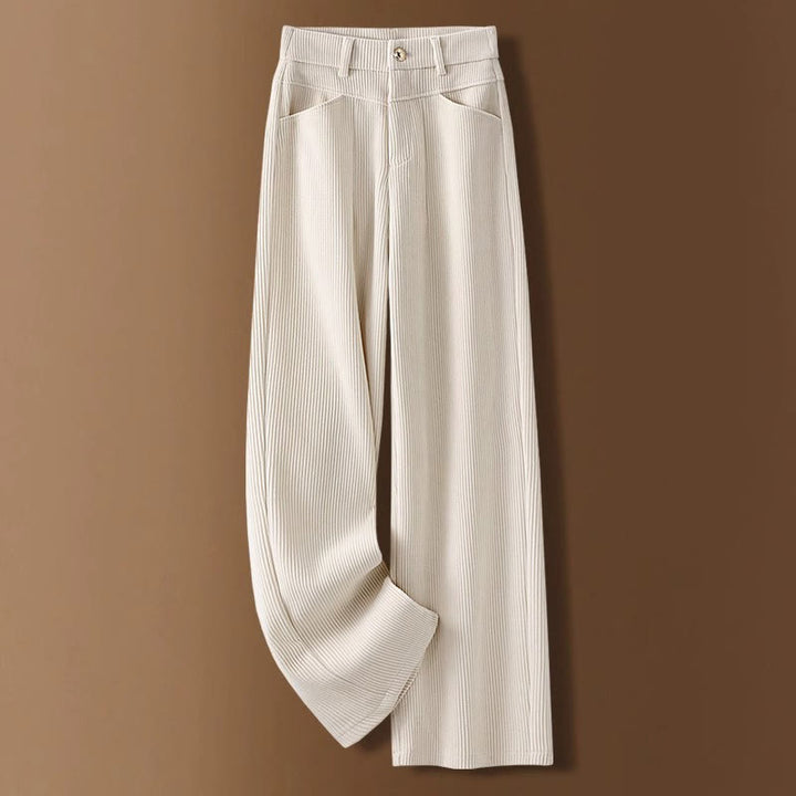 Buddha Stones Winter Straight Leg Design Cotton Corduroy Women's Wide Leg Pants With Pockets - FloralWhite - US16,UK/AU20,EU48 (4XL) - image 0