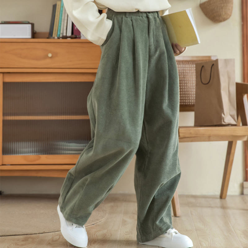 Buddha Stones Women's High Waist Zipper Design Wide Leg Cotton Corduroy Pants With Pockets - OliveDrab - US6,UK/AU10,EU38 (L) - image 0