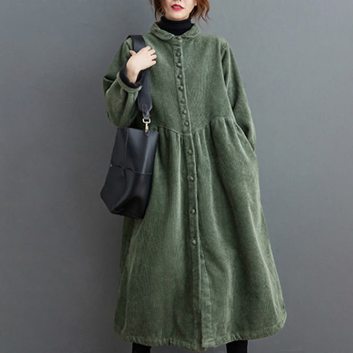 Buddha Stones Plain Buttons Long Sleeve Women's Cotton Corduroy Fleece-Lined Coat With Pockets - SeaGreen - US8-10,UK/AU12-14,EU40-42 (2XL) - image 9