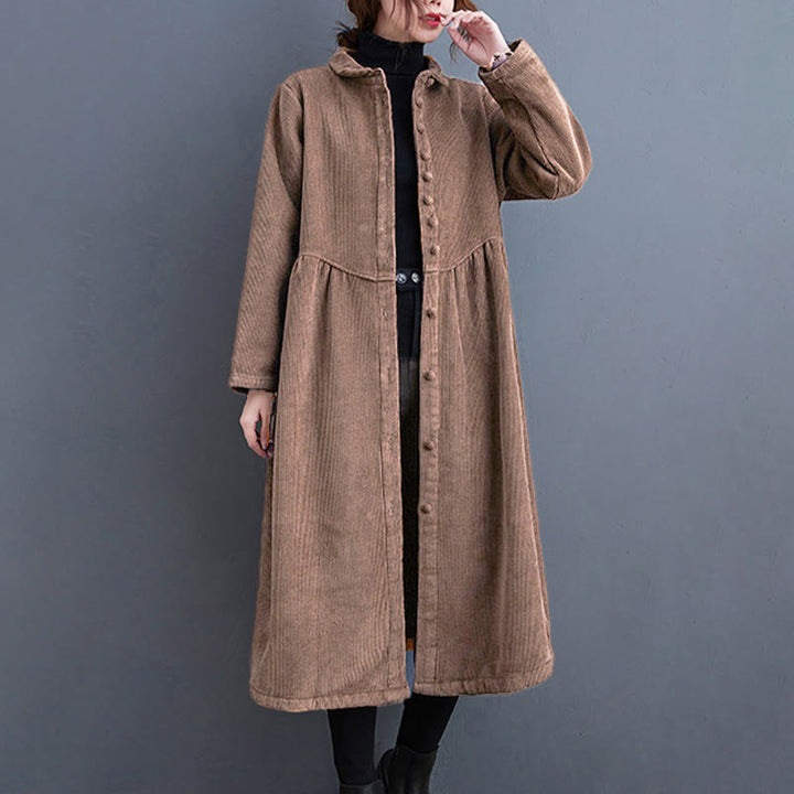 Buddha Stones Plain Buttons Long Sleeve Women's Cotton Corduroy Fleece-Lined Coat With Pockets - SaddleBrown - US8-10,UK/AU12-14,EU40-42 (2XL) - image 23