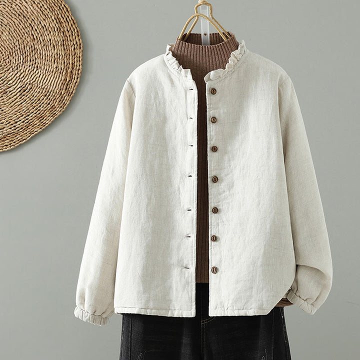 Buddha Stones Casual Buttons Women's Long Sleeve Cotton Jacket With Pockets - Ivory - US8-10,UK/AU12-14,EU40-42 (2XL) - image 0