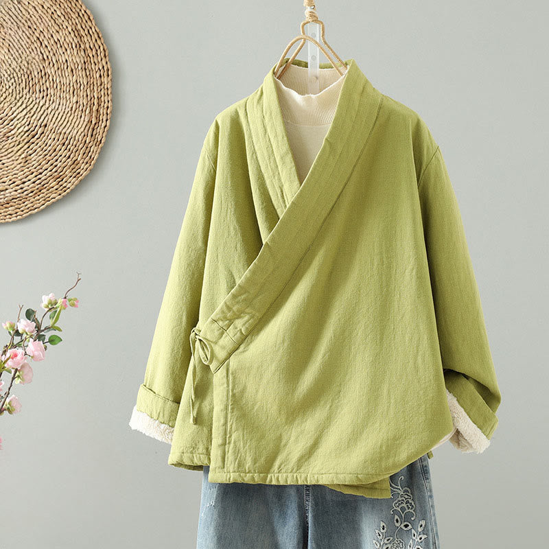 Buddha Stones Drawstring Zen Meditation Women's Long Sleeve Cotton Jacket - YellowGreen - US8-10,UK/AU12-14,EU40-42 (2XL) - image 0