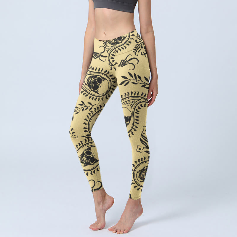 Buddha Stones Paisley Skull Design Gym Leggings Women's Yoga Pants - Khaki - US18,UK/AU22,EU50 (4XL) - image 0