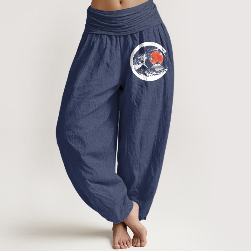 Buddha Stones Wave Sun Mountains Pattern Women's Elastic Waist Harem Pure Cotton Pants - DarkSlateBlue - US22,UK/AU26,EU54 (6XL) - image 5