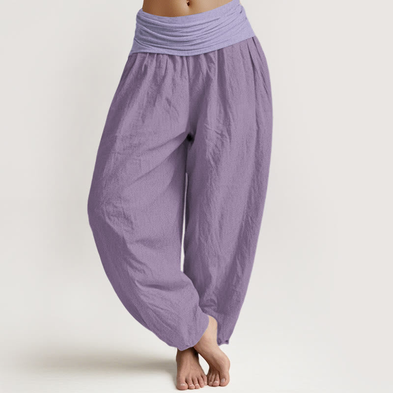 Buddha Stones Pure Cotton Plum Women's Elastic Waist Harem Pants - Plum - US22,UK/AU26,EU54 (6XL) - image 0