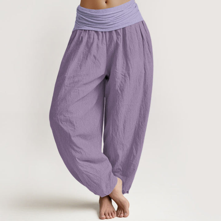 Buddha Stones Pure Cotton Plum Women's Elastic Waist Harem Pants - Plum - US22,UK/AU26,EU54 (6XL) - image 0