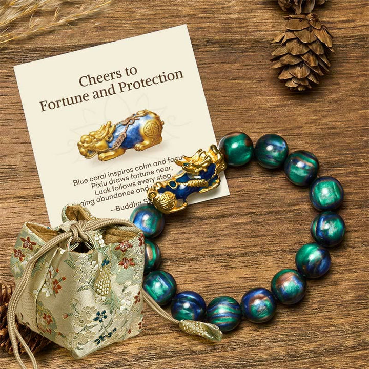 Buddha Stones "Cheers to Fortune and Protection" PiXiu Bracelet Includes Gift Message Card - Green Sea Willow(Wrist Circumference 15-18cm) - Deluxe Gift Bag (+$12.59) - image 14
