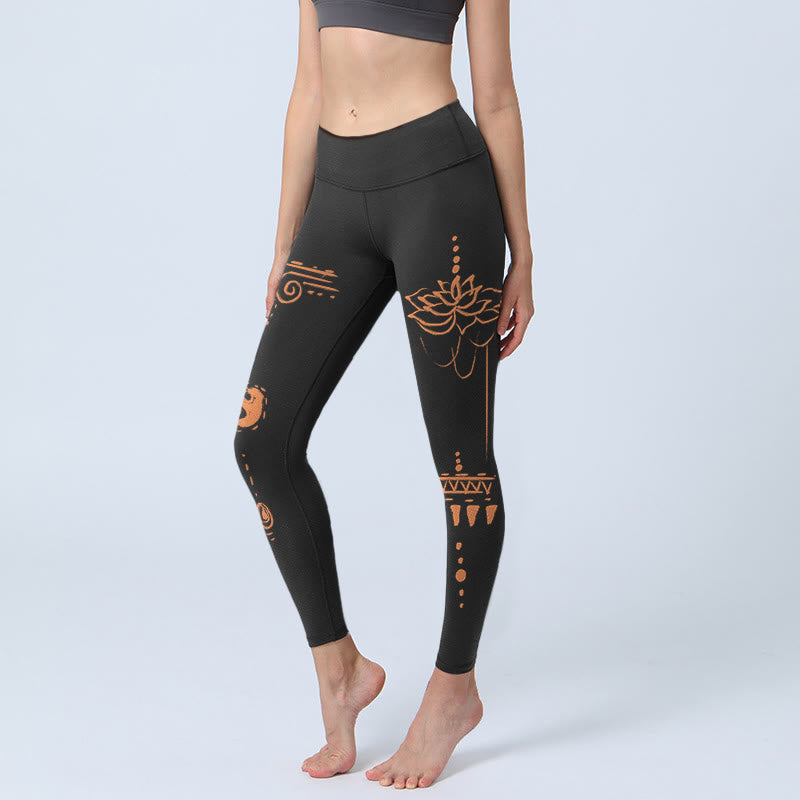 Buddha Stones Lotus Spiral Shape Gym Leggings Women's Yoga Pants - Black - US18,UK/AU22,EU50 (4XL) - image 0