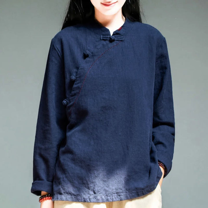 Buddha Stones Oblique Collar Knot button Loose Linen Clothing - MidnightBlue - US12,UK/AU16,EU44 (4XL) - image 12
