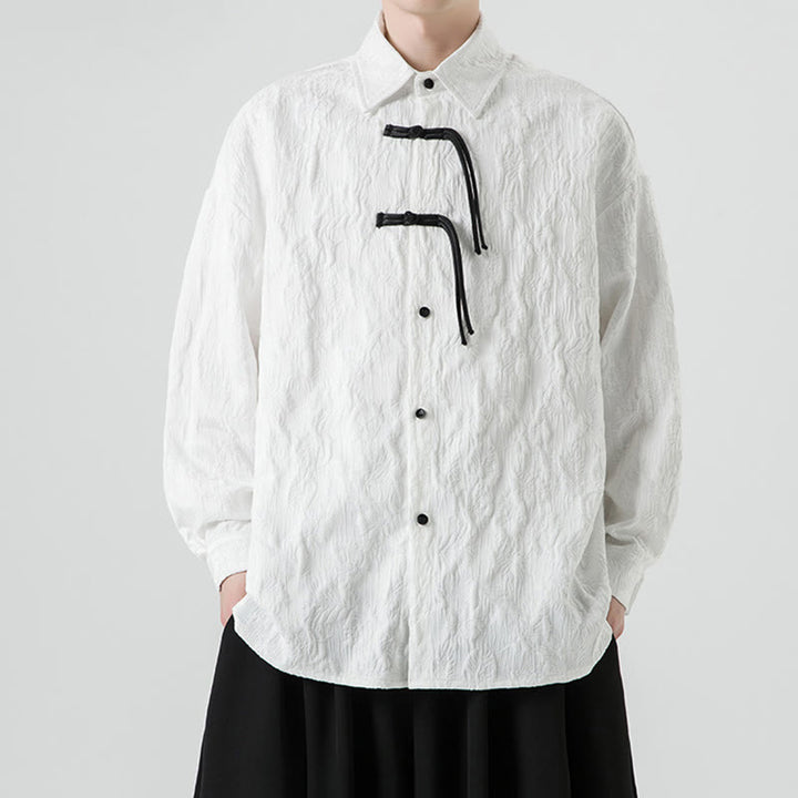 Buddha Stones Frog-Button Leaves Pattern Long Sleeve Men's Tang Suit Jacket - White - US/UK/AU50,EU60 (5XL) - image 17