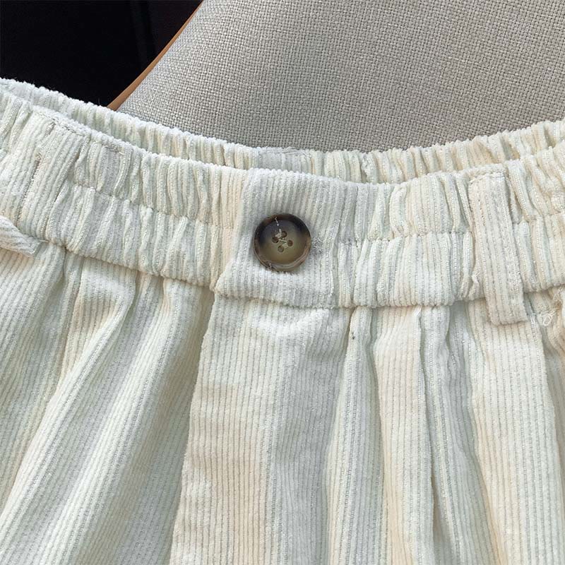 Buddha Stones Plain Elastic Waistband Design Women's Wide Leg Corduroy Cotton Pants With Pockets - image 5