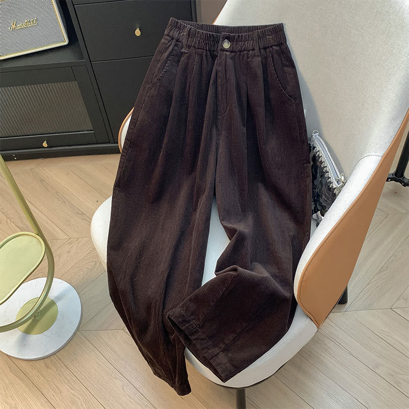Buddha Stones Plain Elastic Waistband Design Women's Wide Leg Corduroy Cotton Pants With Pockets - Maroon - US8-10,UK/AU12-14,EU40-42 (2XL) - image 13