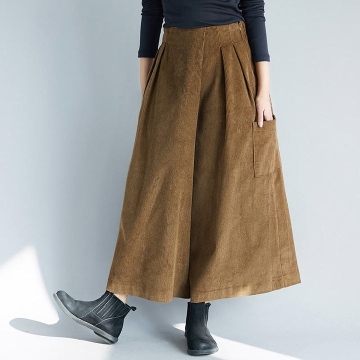 Buddha Stones Women's Plain Side Zipper Design Wide Leg Corduroy 7-8 Length Pants With Pockets - DarkGoldenrod - US6,UK/AU10,EU38 (2XL) - image 0