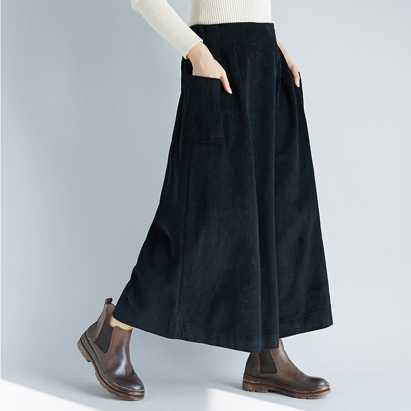Buddha Stones Women's Plain Side Zipper Design Wide Leg Corduroy 7-8 Length Pants With Pockets - Black - US6,UK/AU10,EU38 (2XL) - image 13